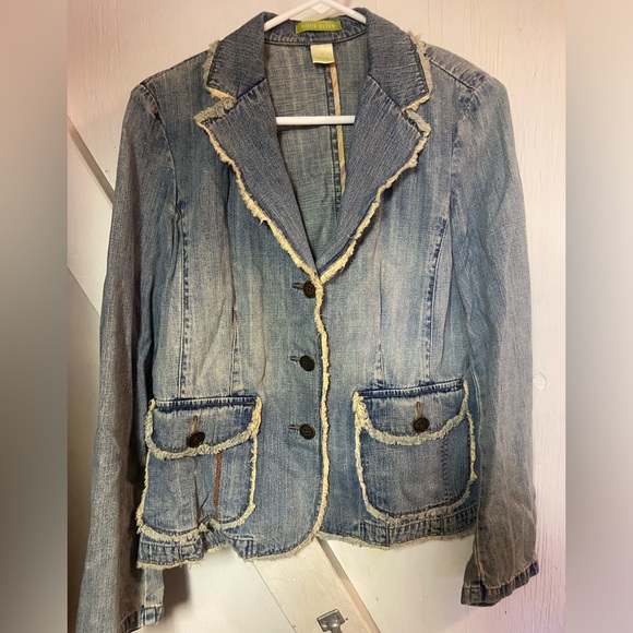 Sigrid olsen Denim distressed buttoned cotton Jean Jacket ladies 12 Spring - Picture 4 of 6